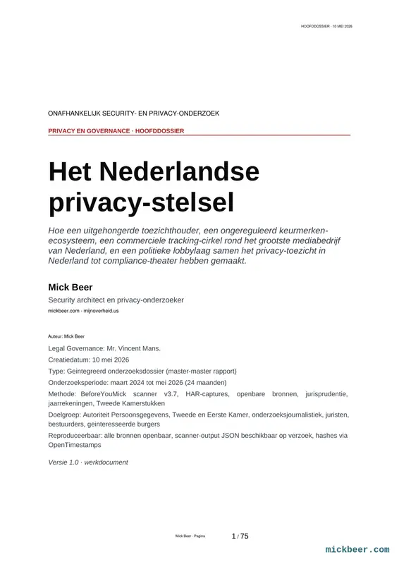 Voorblad van het hoofddossier